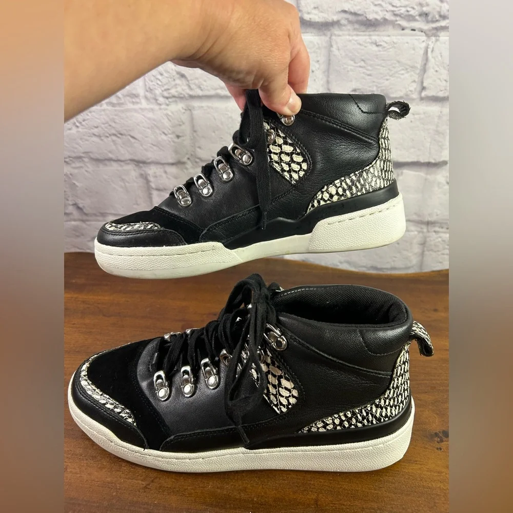 Vince Camuto Samphy Black, White & Snake Print Leather High Tops